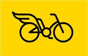 Logotipo de una bicicleta amarilla sobre fondo amarillo